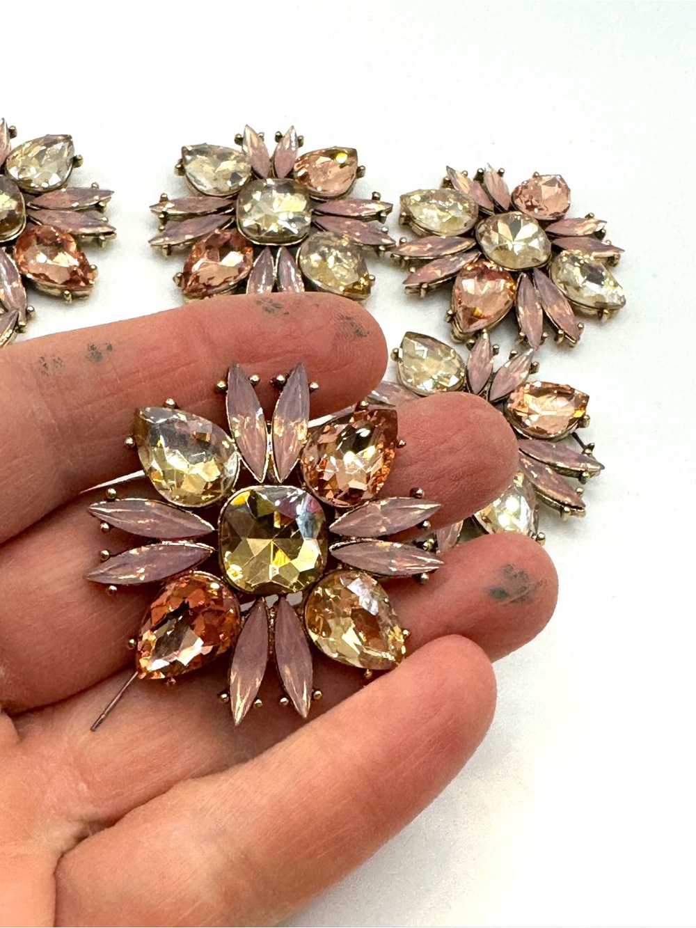 Pink and Champagne Crystal Floral Statement Brooch - for crafting